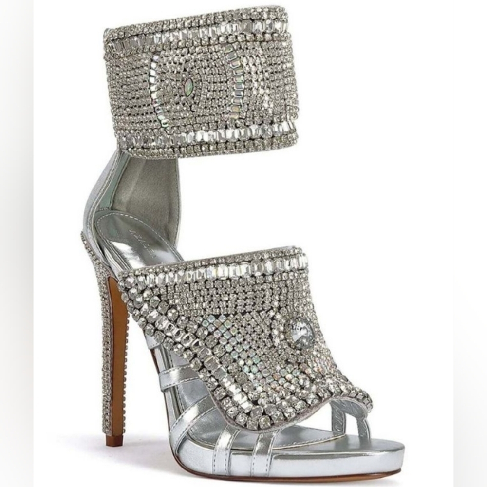 AZALEA WANG "TEARS OF APHRODITE" Elegant Silver Crystal Women's Heels